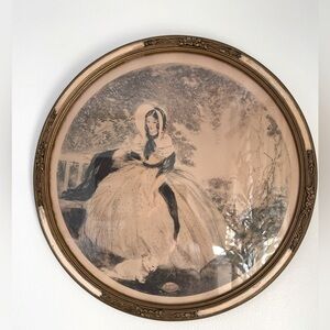 1925 J HENRICY (HARDY) ETCHING Print E.J.S. Mfg. Co. Round Frame 18 inch cat